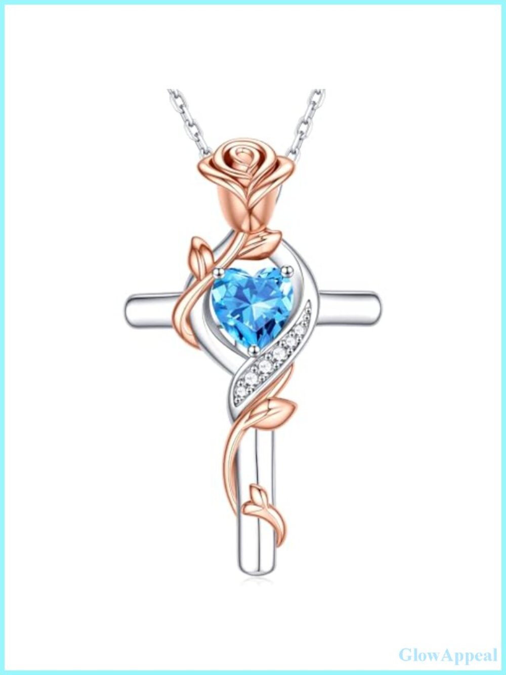 925 Sterling Silver Rose Cross Pendant Necklace for Women